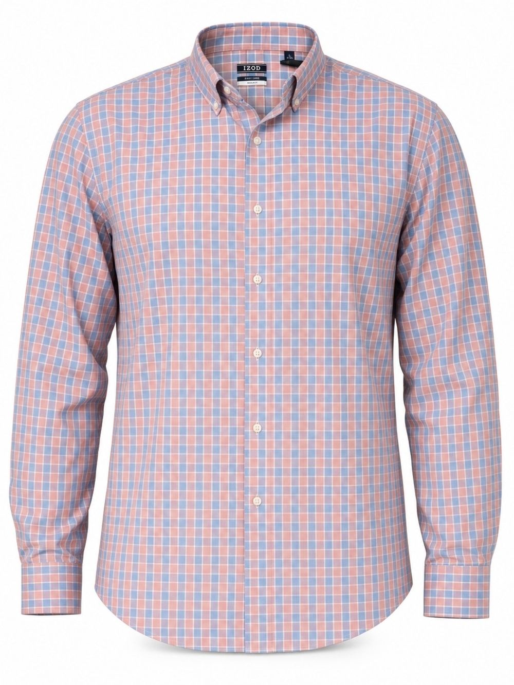 Izod Men's Peach and Light Blue Plaid Button-Down Shirt